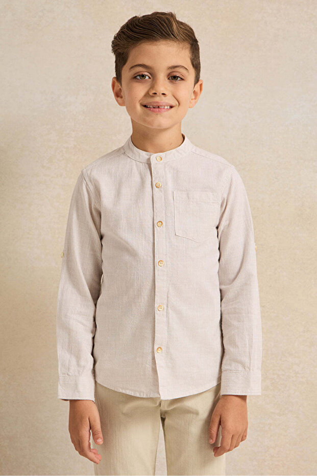 Boys Beige Stone Dobby Shirt