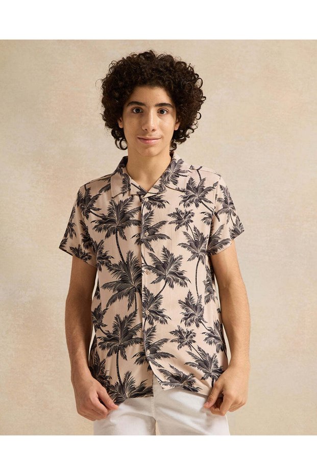 Senior Boys Beige Printed Shirt