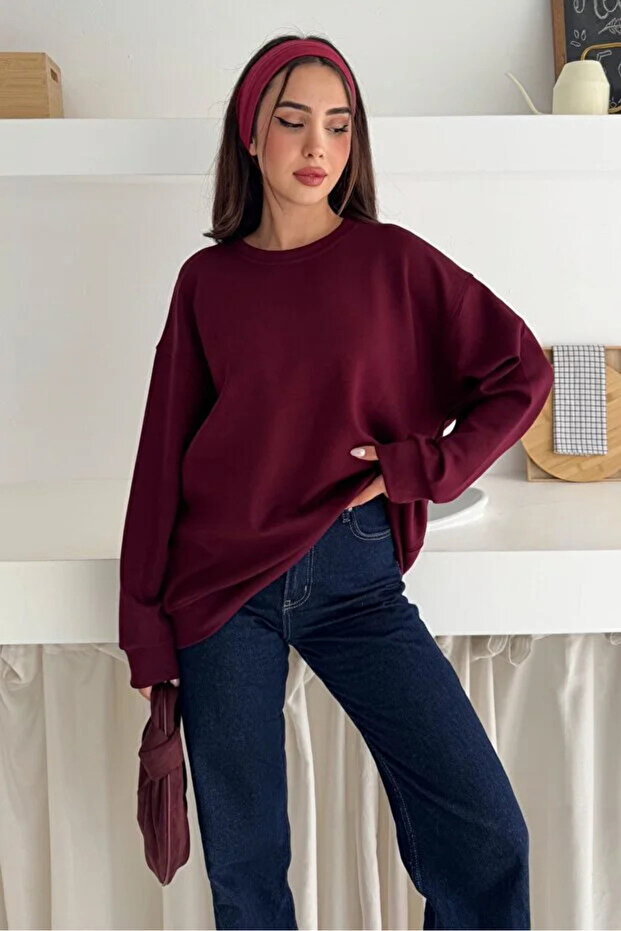 Bordo Modal Kumaş Basic Sweatshirt - 2