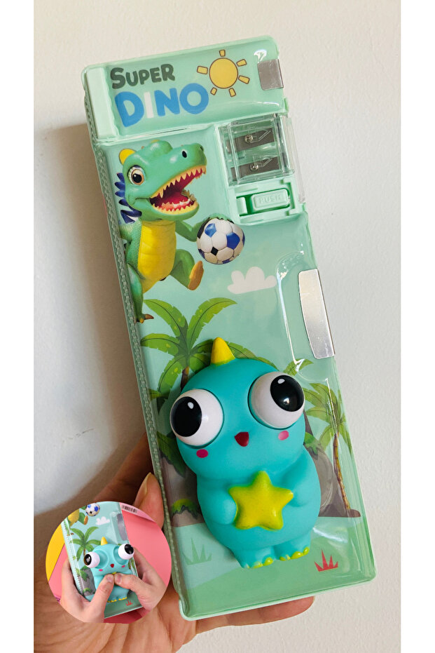 Kawaii Dinosaur Squishy Growing Eye Toy Pencil Case with Sharpener Pen Holder Gift