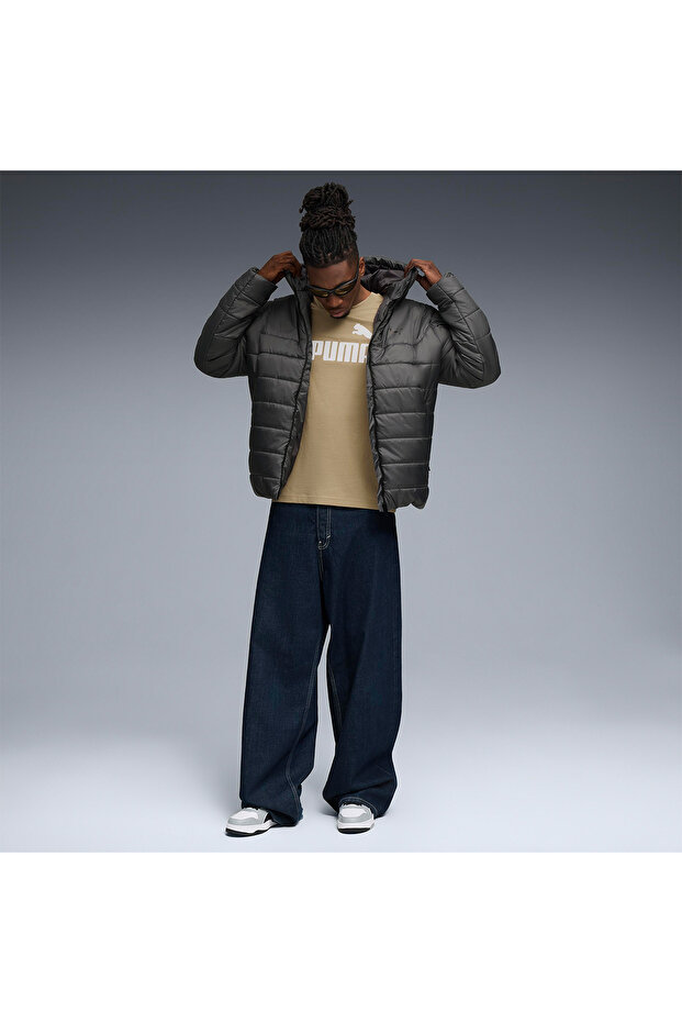 Essentials Hooded Padded Erkek Gri Kapüşonlu Mont - 3