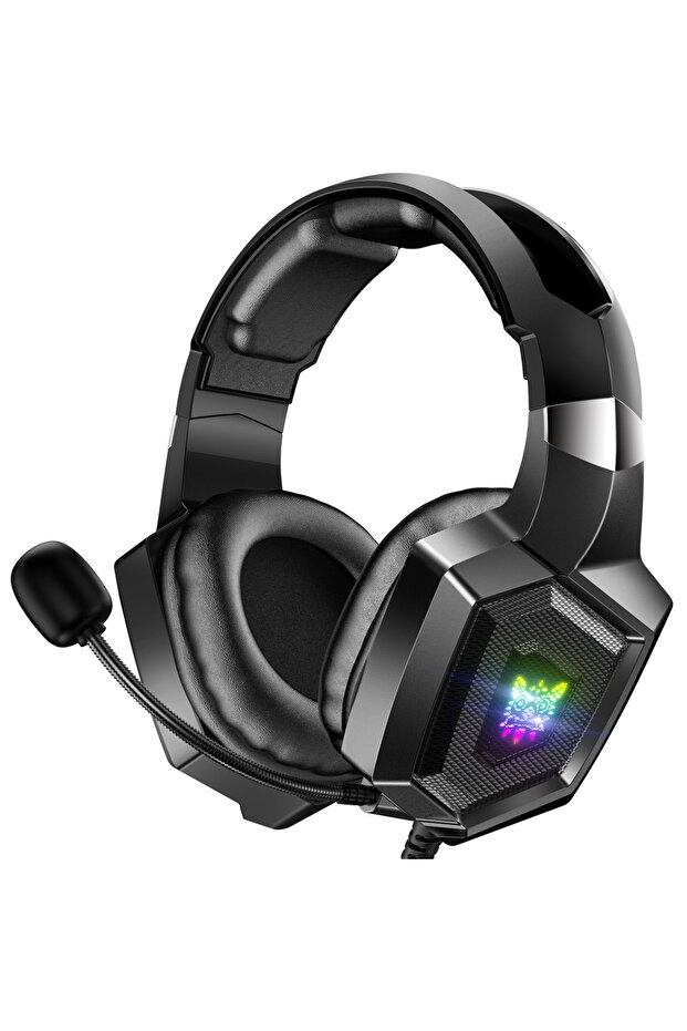 Black ONIKUMA K8 Wired Gaming Headphones with Flexible HD Mic RGB Lighting Effect Over-Ear Wired Hea