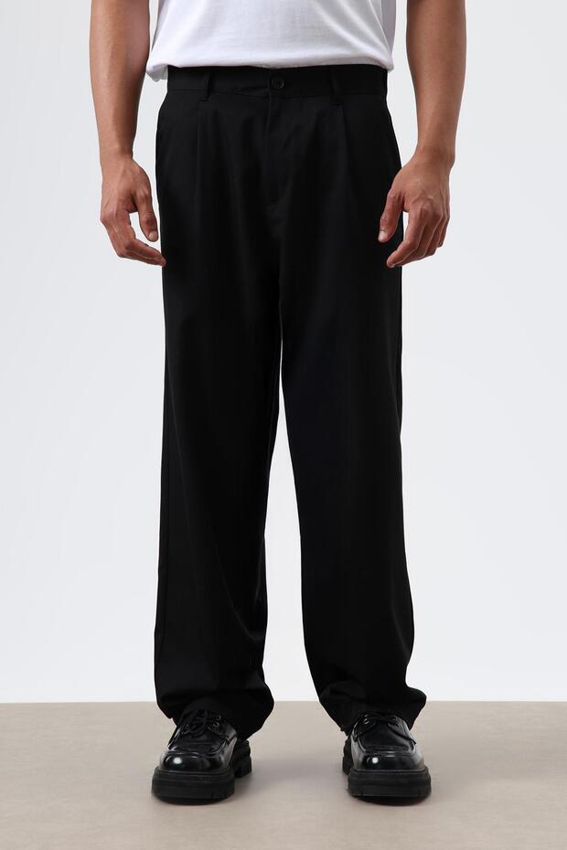 Baggy Fit Fabric Pants Black