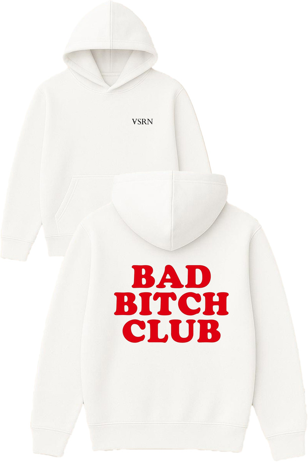 Bad 1 Design Printed Oversize White Hooded Sweatshirt