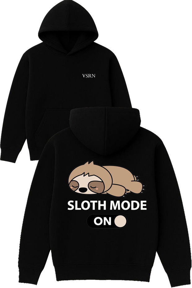 Sloth Mode on Design Printed Oversized Black Hooded Sweatshirt