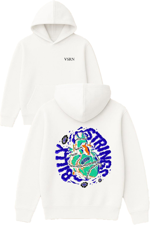 Strings Billy Design Printed Oversized White Hooded Sweatshirt