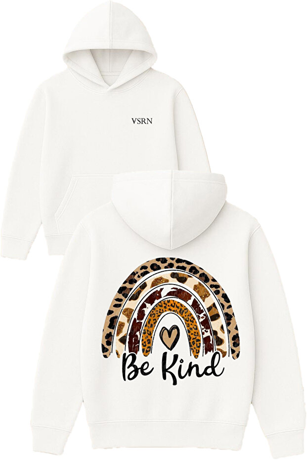 Be Kind Design Printed Oversized White Hooded Sweatshirt
