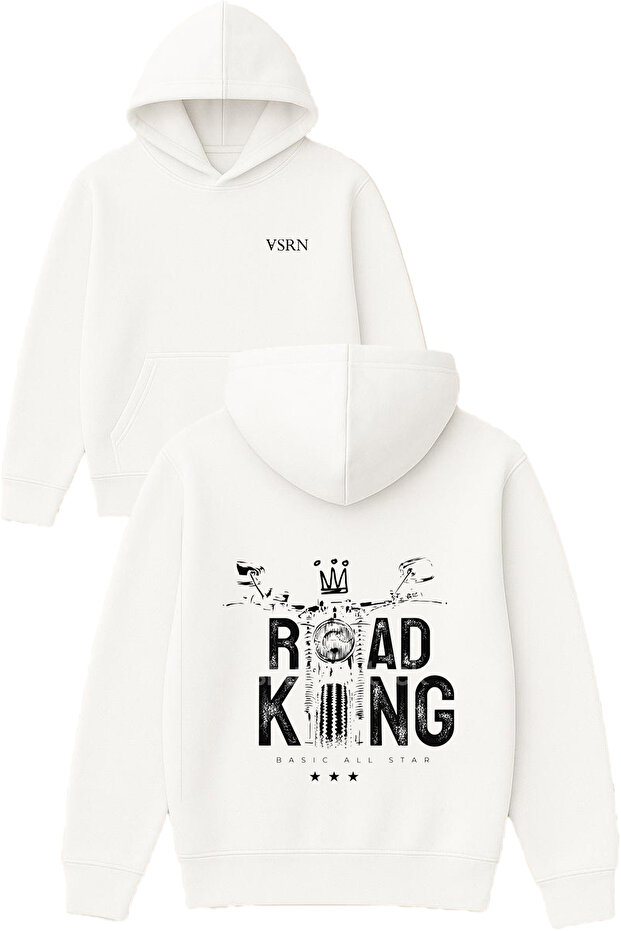 Road King Design Printed Oversized White Hooded Sweatshirt