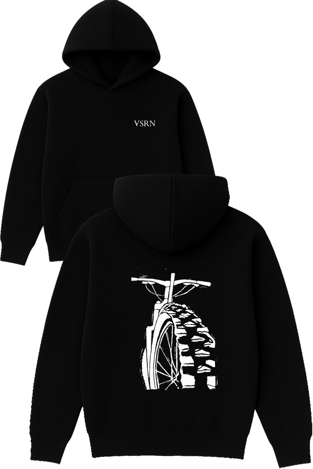Bicycle Design Printed Oversized Black Hooded Sweatshirt