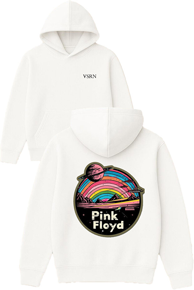 Pink Floyd 1 Design Printed Oversized White Hooded Sweatshirt