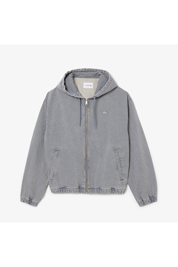 Erkek Kapüşonlu Denim Gri Ceket - 4