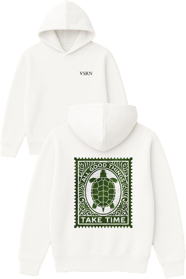 All Good Things Design Printed Oversized White Hooded Sweatshirt
