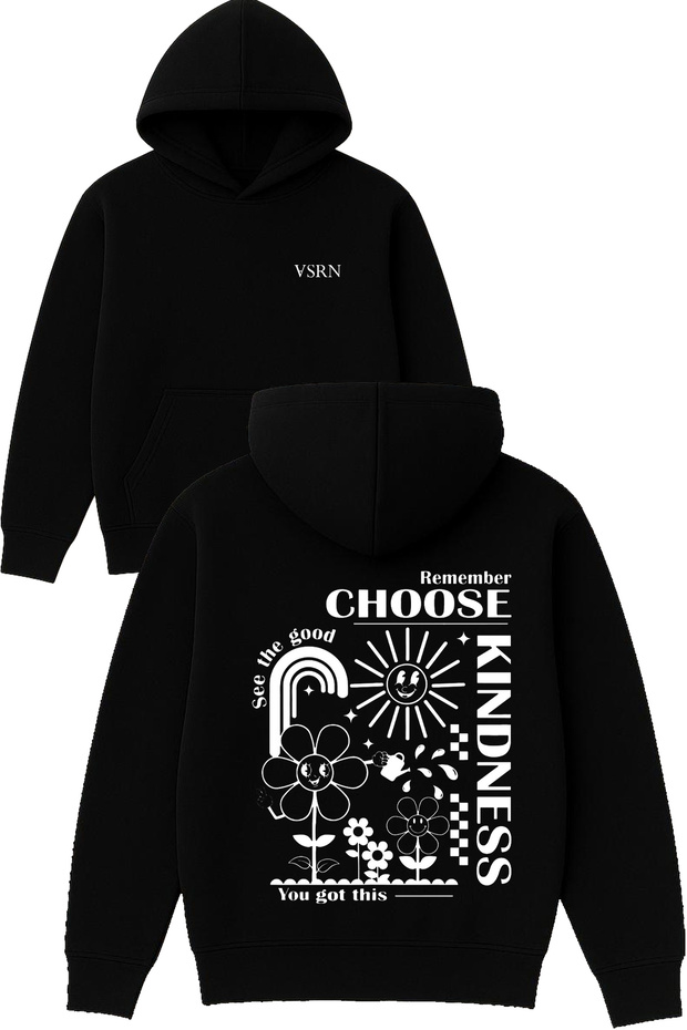 Remember Choose Tasarım Printed Oversized Black Hooded Sweatshirt