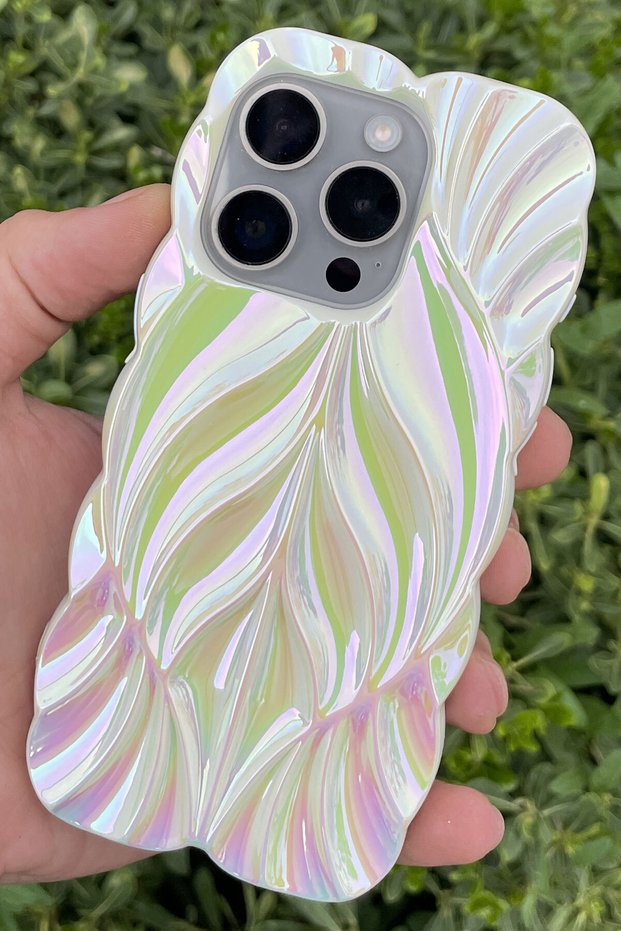 iPhone 14 Pro Max Case Leaf Pattern Glossy Anti-Impact Silicone Cover