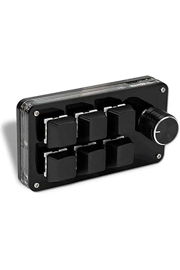 Mini Macro Mechanical Keyboard, 6-Key Blue Switch, Programmable with Knob, USB-C Wired (Black) - 1