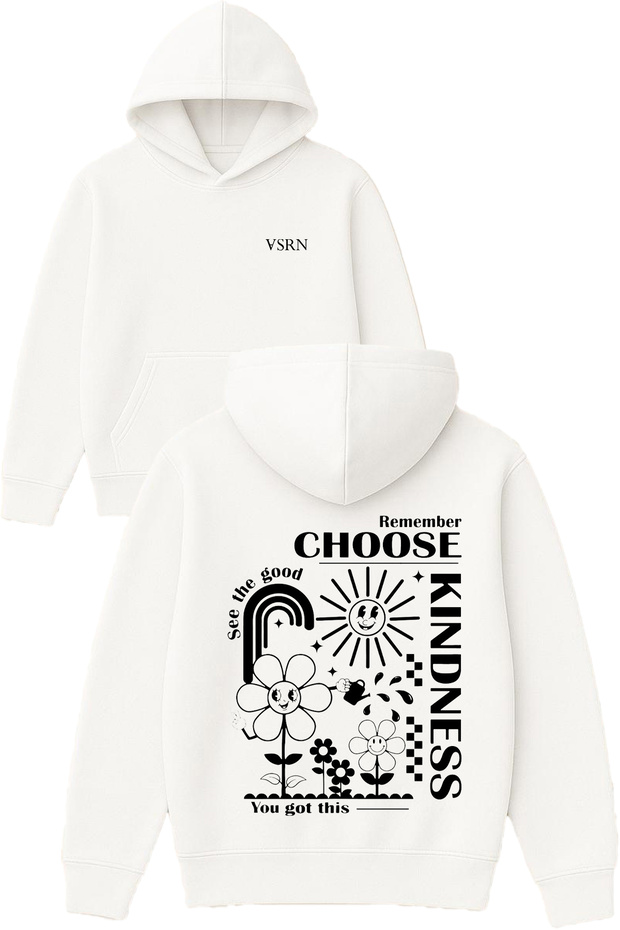 Remember Choose Design Printed Oversized White Hooded Sweatshirt