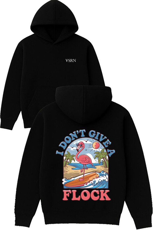 I Don'T Give a  Design Printed Oversized Black Hooded Sweatshirt