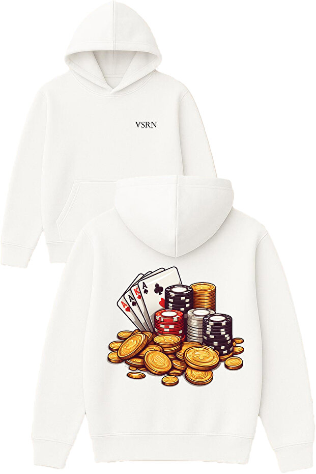 Stamp Design Printed Oversized White Hooded Sweatshirt