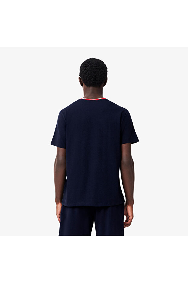Erkek Relaxed Fit Kısa Kollu Bisiklet Yaka Lacivert Pijama Üstü - 3