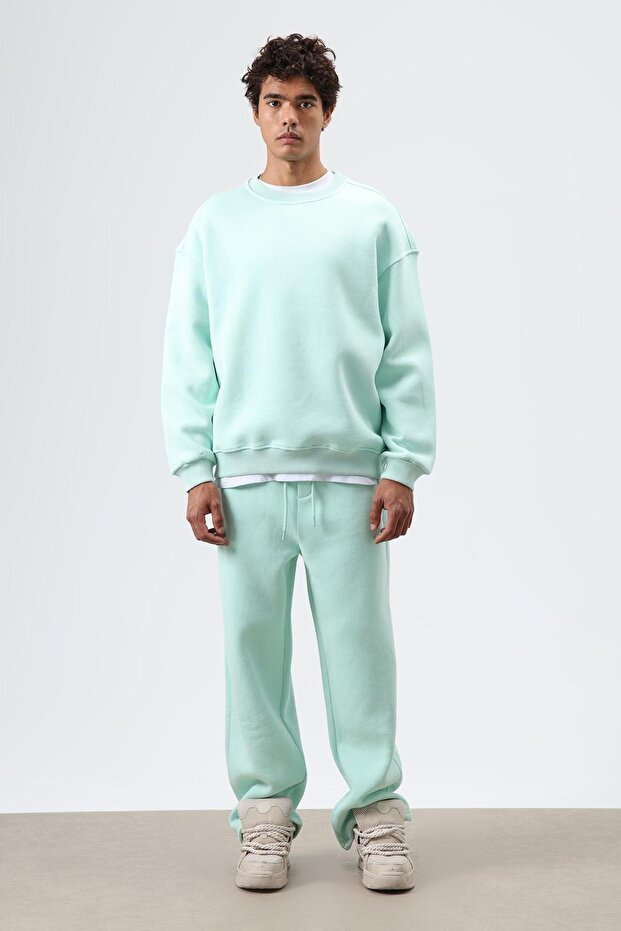 سويت شيرت بيسك قصة فضفاضة قابل للغسل بالنعناع - 4