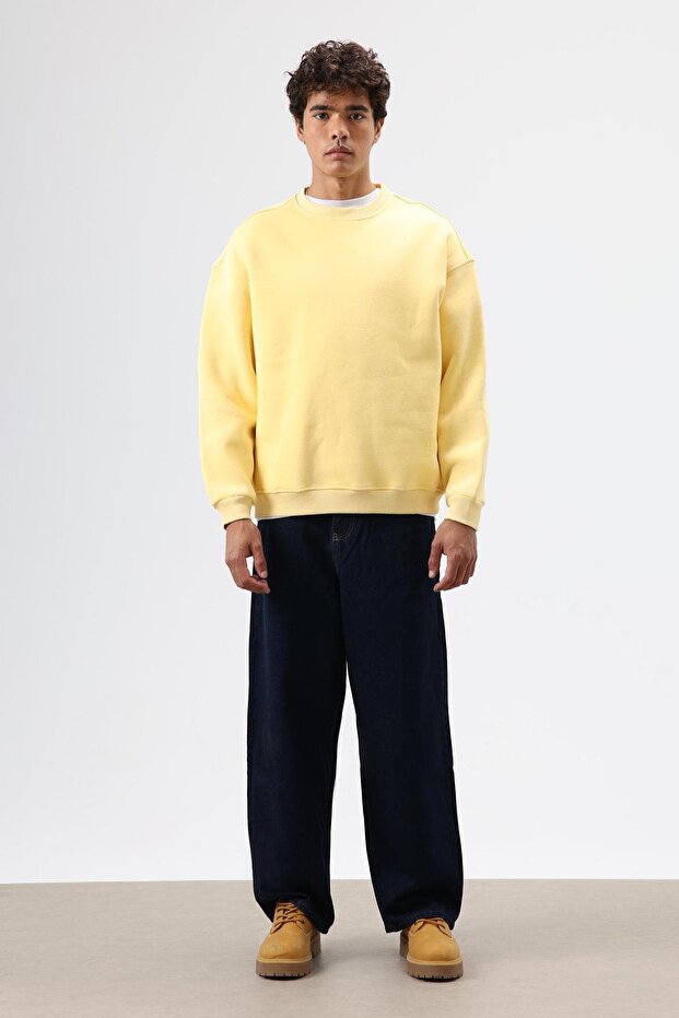 Basic Oversize Yıkamalı Sweatshirt Sarı - 1