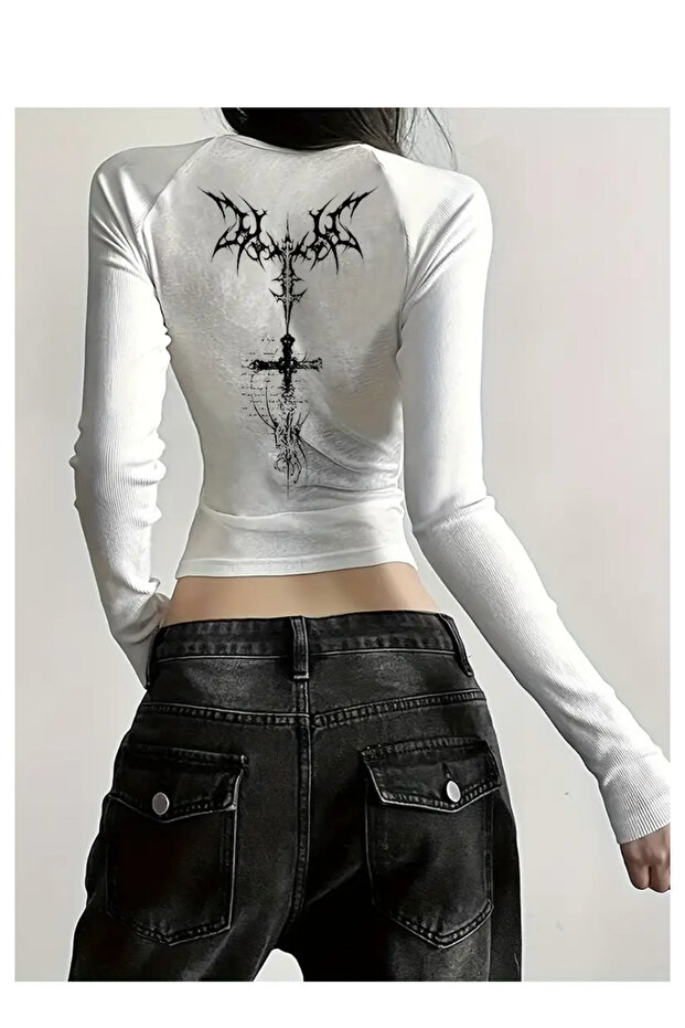 Tribal Dragon Sırtı Baskılı Basic Bluz - 2