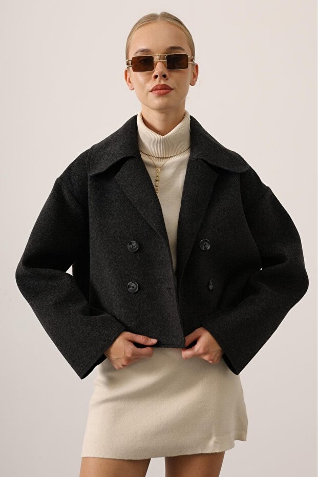 KISA KAŞE OVERSİZE CEKET - Antrasit - 1