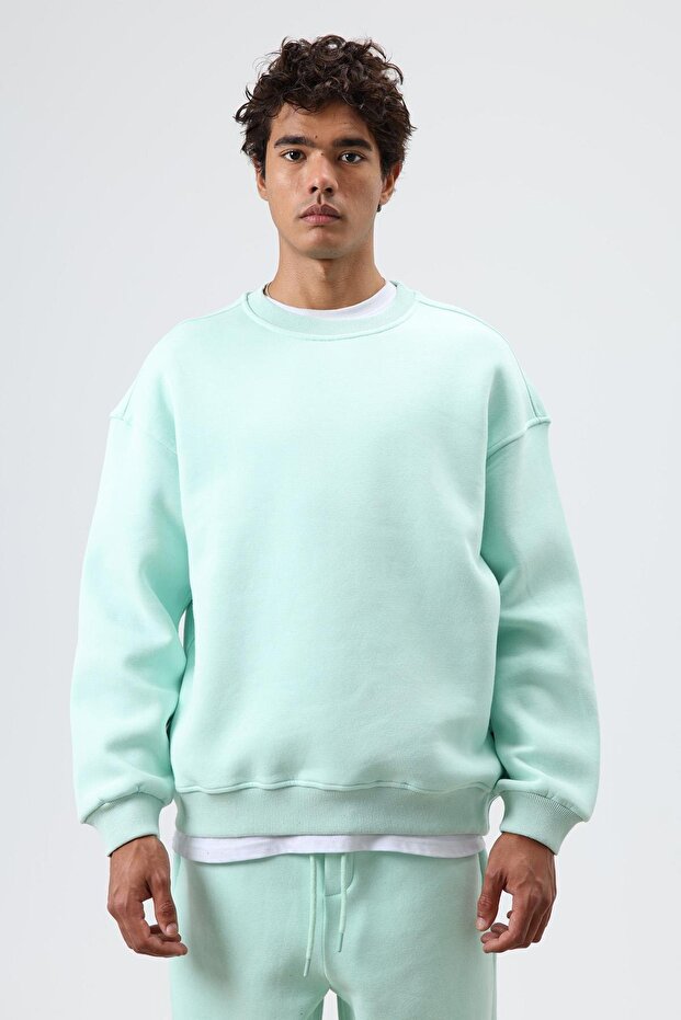 سويت شيرت بيسك قصة فضفاضة قابل للغسل بالنعناع - 2
