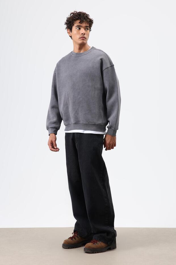 Basic Oversized Washable Sweatshirt Smoked - 2