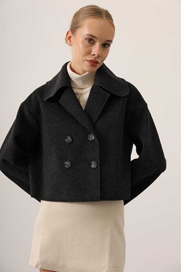 KISA KAŞE OVERSİZE CEKET - Antrasit - 3