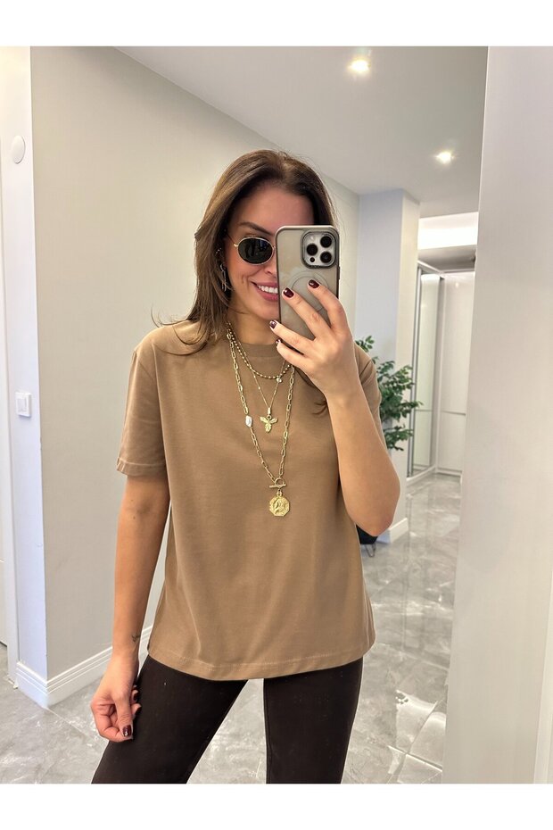 تيشيرت ديلفن ذو ياقة مزخرفة - مينك - 1