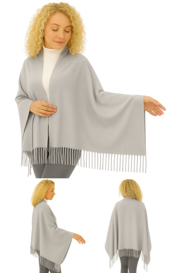 1 Piece Women's Extra Soft Textured Tassel Detailed Winter Scarf Shoulder Shawl in Gray, Suitable for Large Sizes