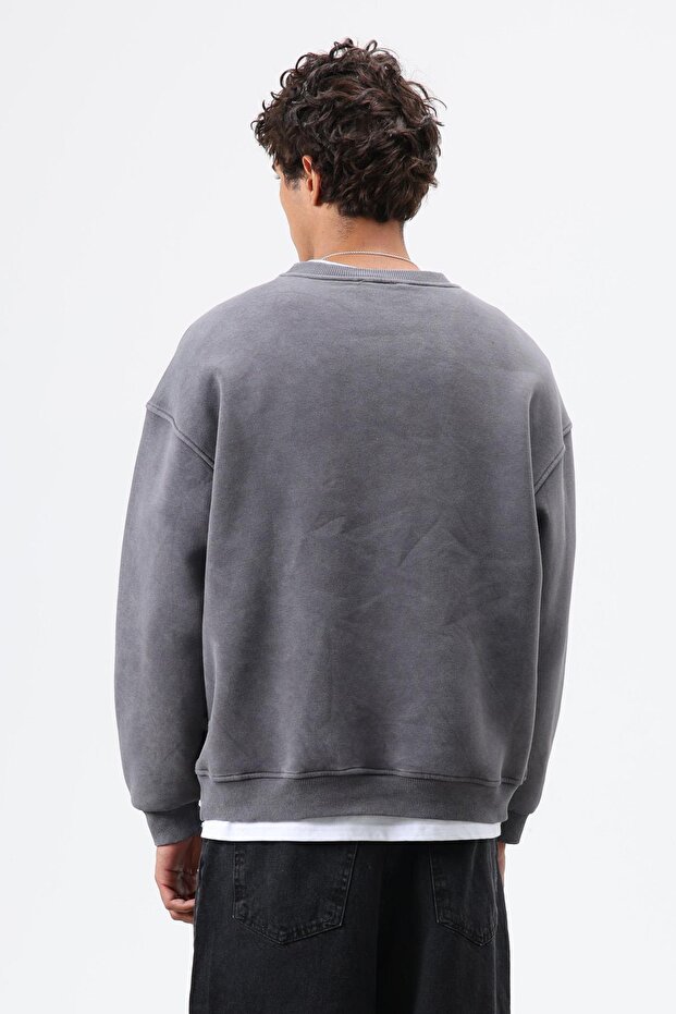 Basic Oversized Washable Sweatshirt Smoked - 6