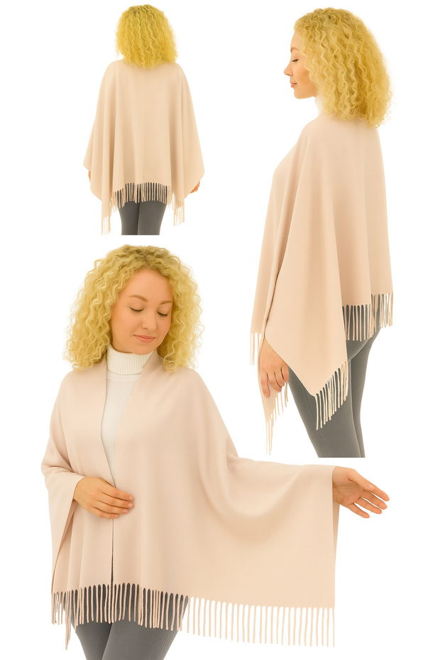 1 Piece Women's Extra Soft Textured Tassel Detailed Winter Scarf Shoulder Shawl in Light Beige, Suitable for Large Sizes