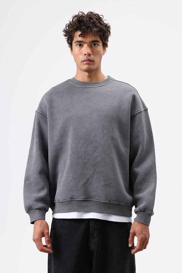 سويت شيرت بيسك قصة فضفاضة قابل للغسل، مدخن - 3