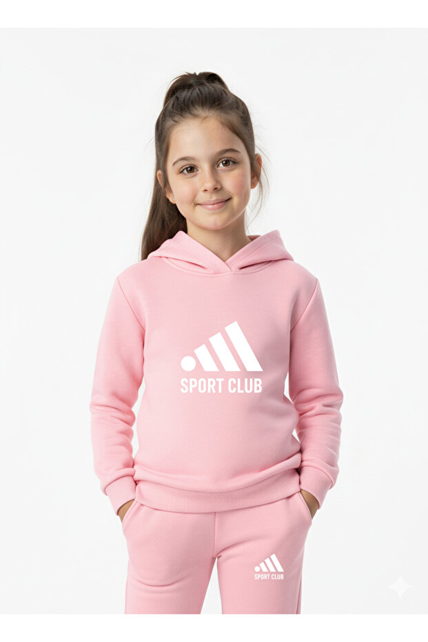 Sport club Printed premium kids' hooded premium compact sweatshirt tracksuit set with pockets and drawstring