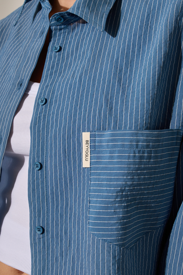 Oversize Çizgili Gömlek - 3