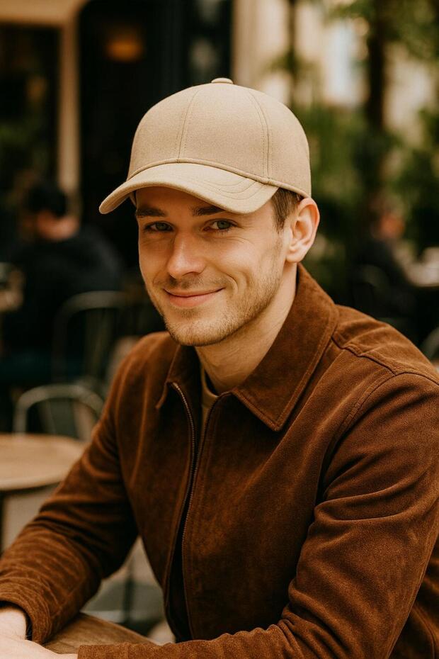 Beige Cashmere Wool Men's Cap Hat