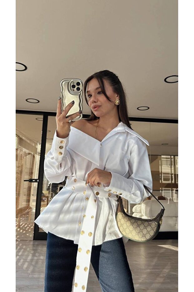 Premium Trend Waist Detail Studded Shirt