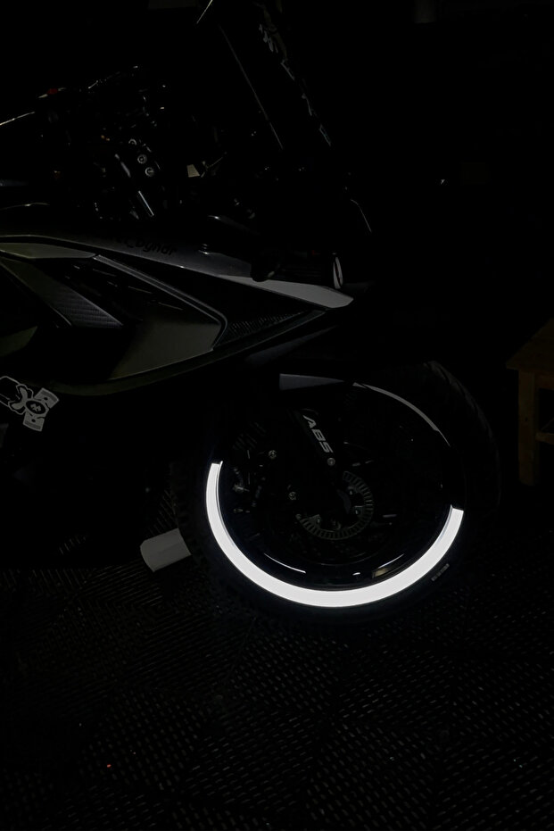 17 Inch Compatible Reflective White Half Rim Stripe Sticker for Motorcycle Wheel Rim (4 Pieces)