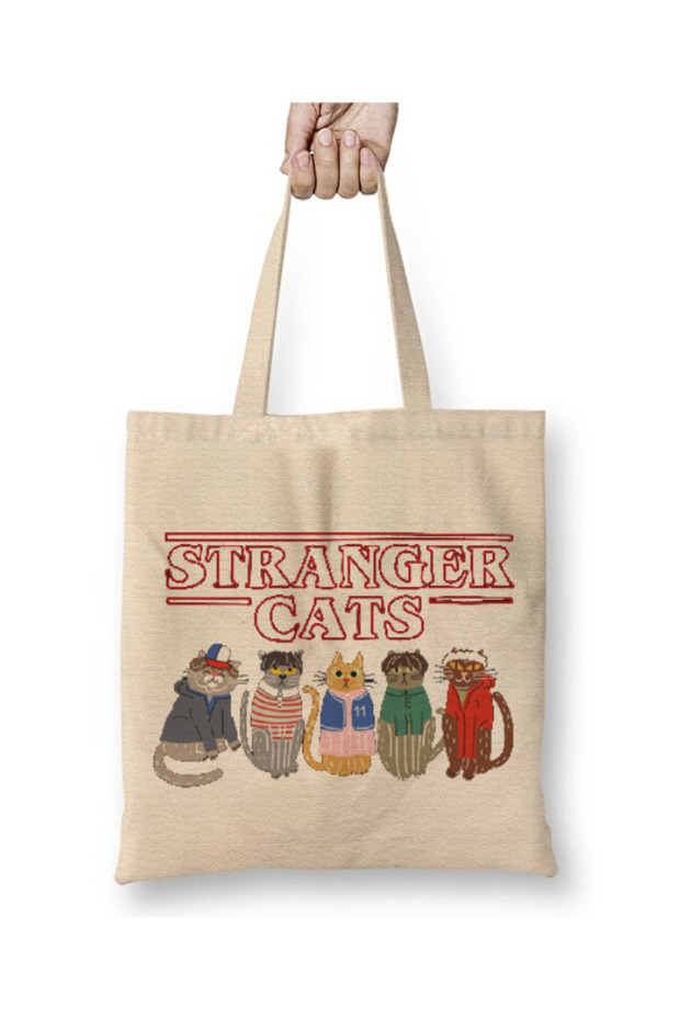Stranger Cats Things White Tote Bag Long Handle Shopping Bag Beach Bag