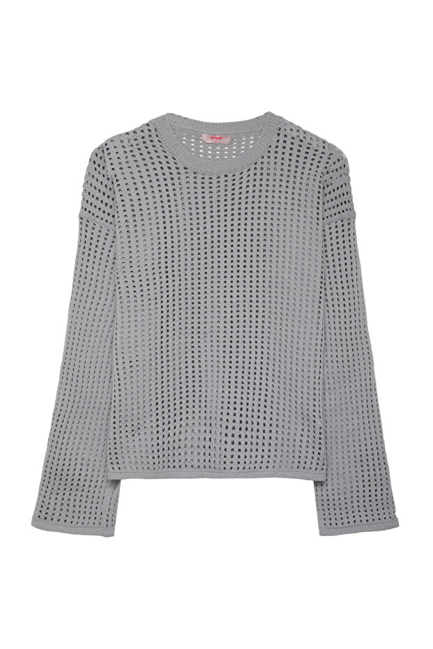 ملابس تريكو رقيقة مخرمة باللون الرمادي - 1