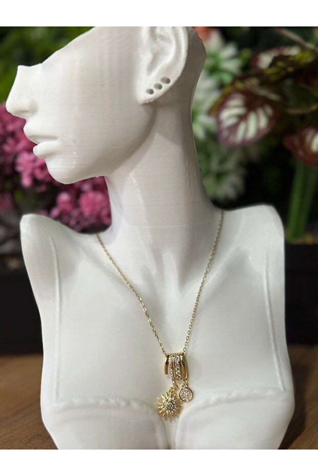 Güneşli Charmlı Çelik Kolye - 1