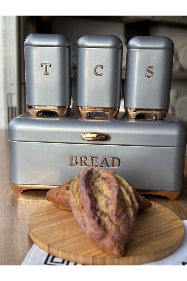 Metal Bread Bowl and 3-Piece Spice Rack Set