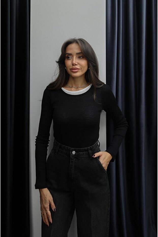 Black Double Layer Blouse - 2