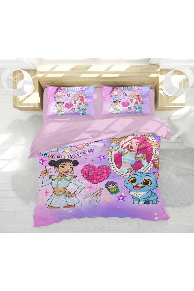 Huntrix Anime Patterned 3D Digital Printed Double Personality Teenage Girls Children's Bedding Set