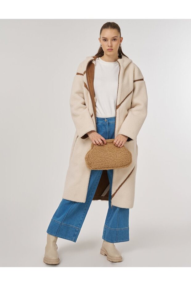 Çift Taraflı Peluş Kaban Camel - 2