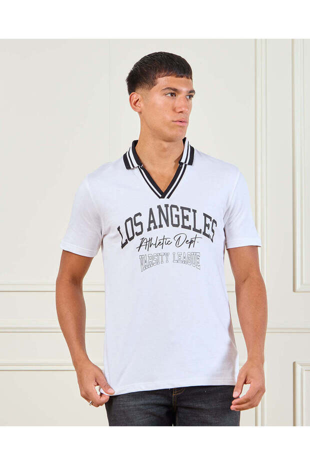 Men White Los Angeles Print Polo Shirt