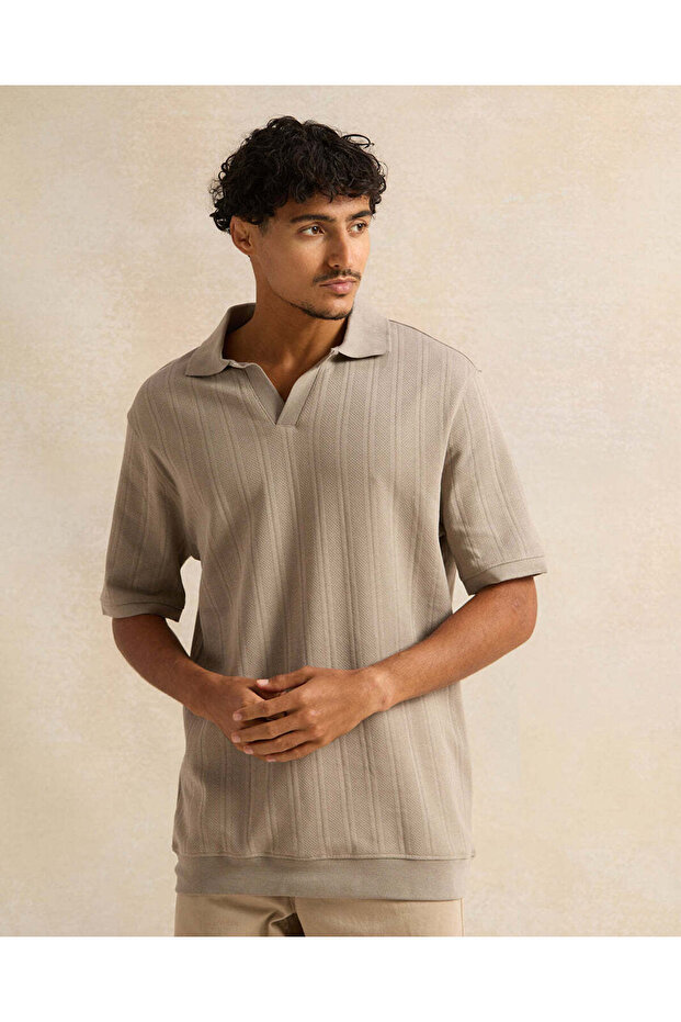 Men Grey Jacquard Polo Shirt