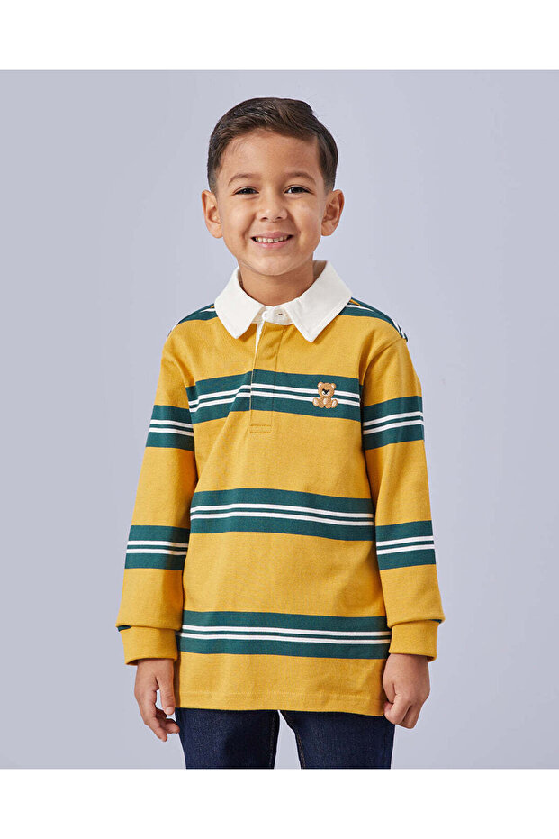 Boys Mustard & Green Long Sleeve Polo Shirt